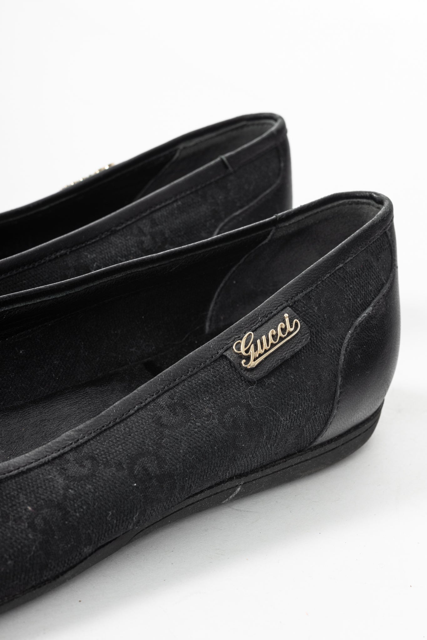 Gucci Black GG Canvas Web Ballet Flats