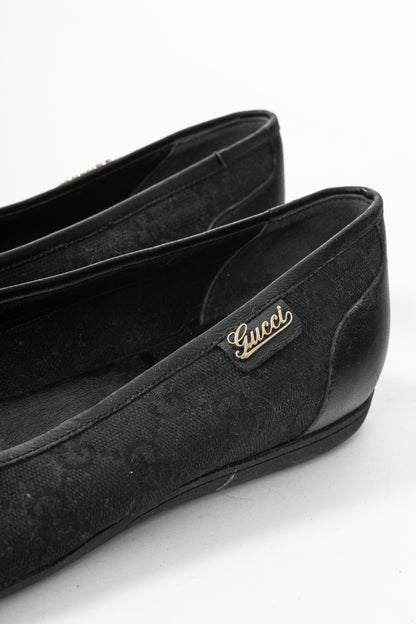 Gucci Black GG Canvas Web Ballet Flats