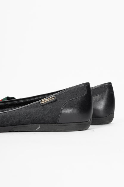 Gucci Black GG Canvas Web Ballet Flats