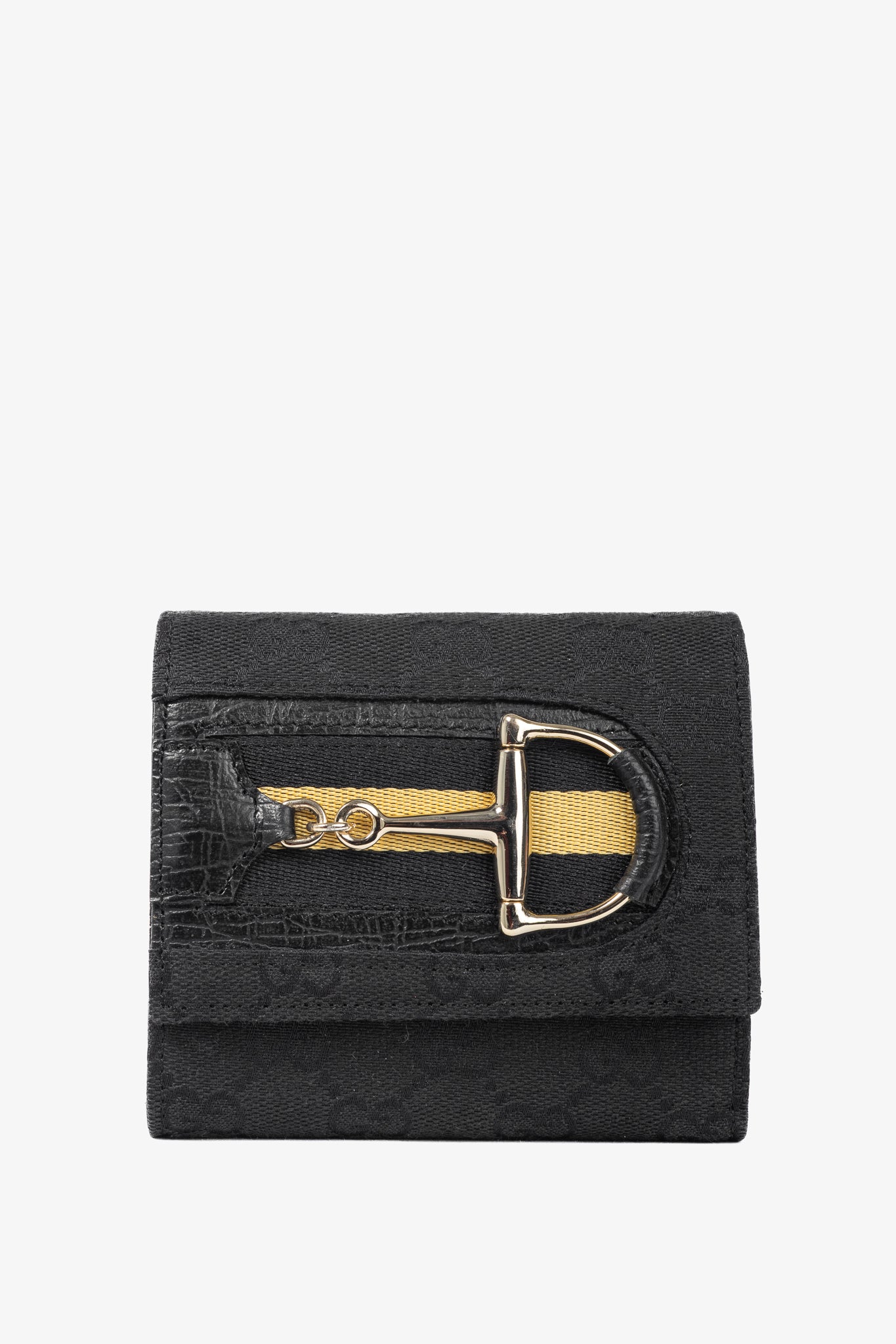 Gucci Black GG Canvas Horsebit Web Trifold Wallet