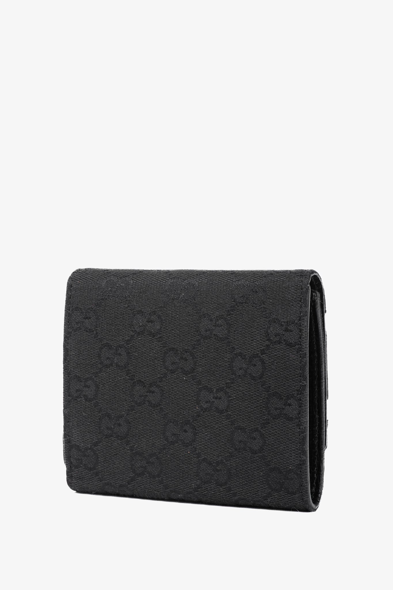 Gucci Black GG Canvas Horsebit Web Trifold Wallet