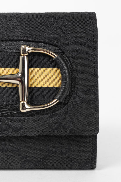 Gucci Black GG Canvas Horsebit Web Trifold Wallet