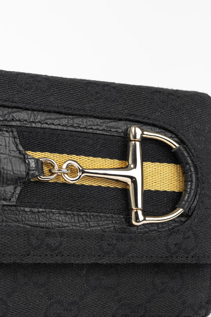 Gucci Black GG Canvas Horsebit Web Trifold Wallet