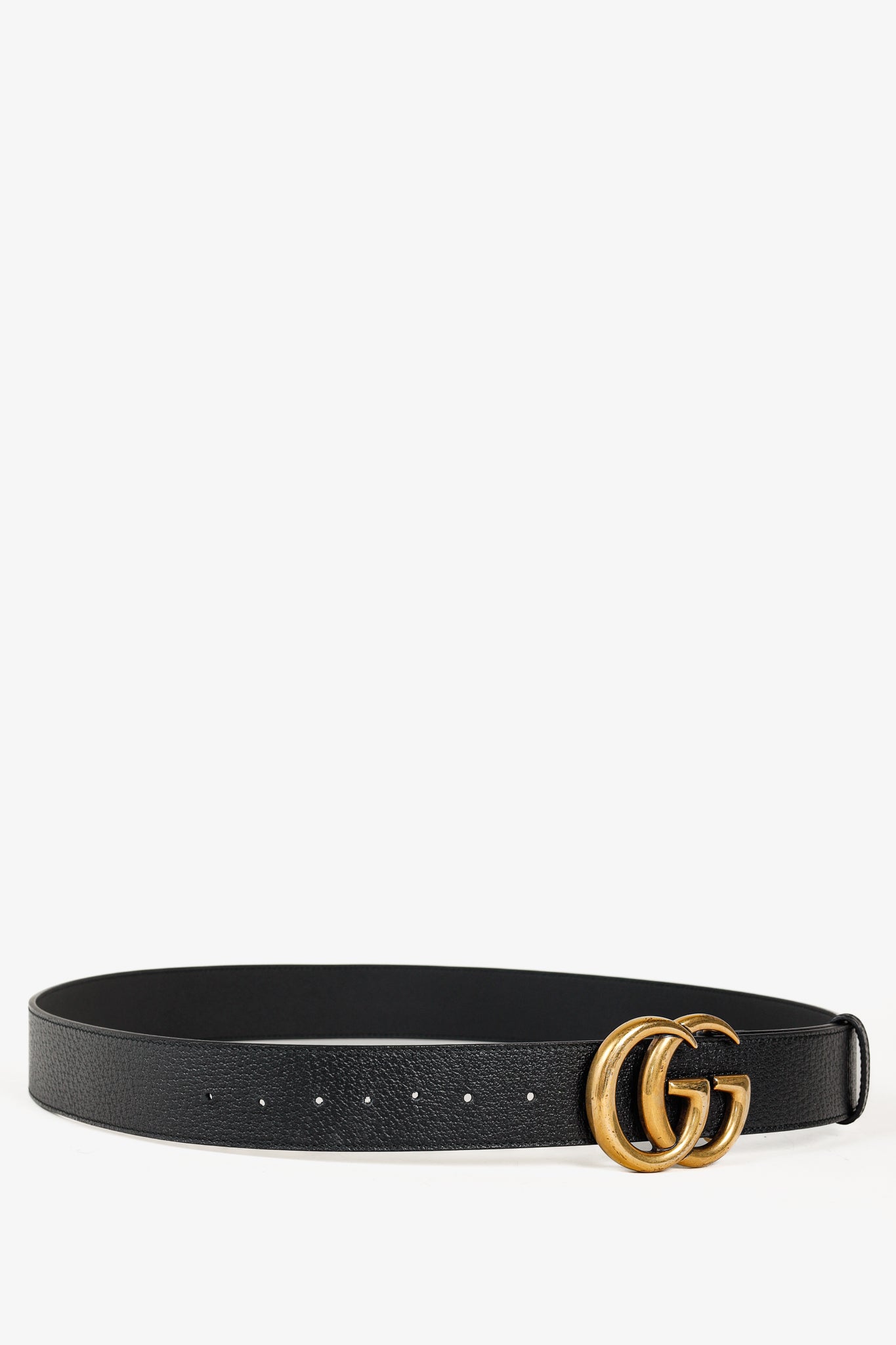 Gucci Marmont Golden GG Buckle Black Leather Wide Belt
