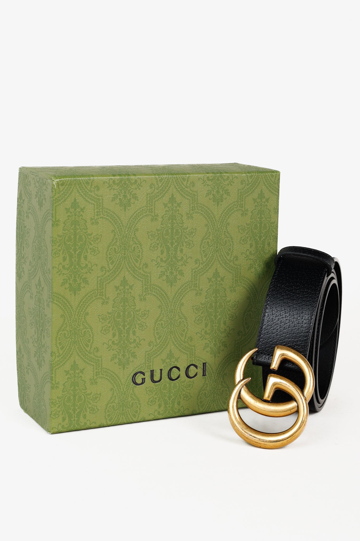 Gucci Marmont Golden GG Buckle Black Leather Wide Belt