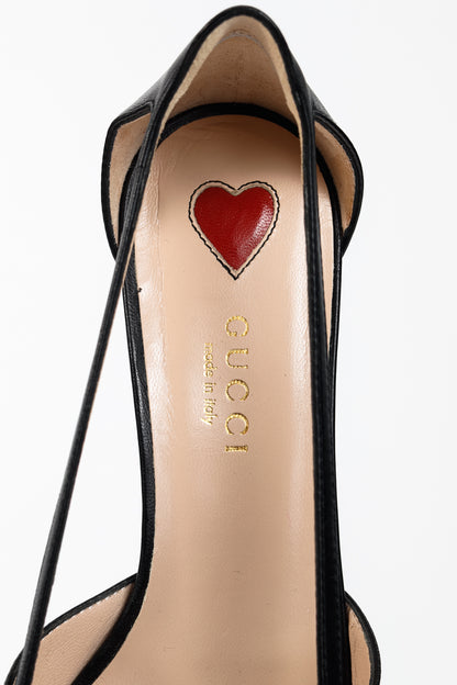 Gucci Unia Black Leather Cherry-Embellished Pointed-Toe Heels