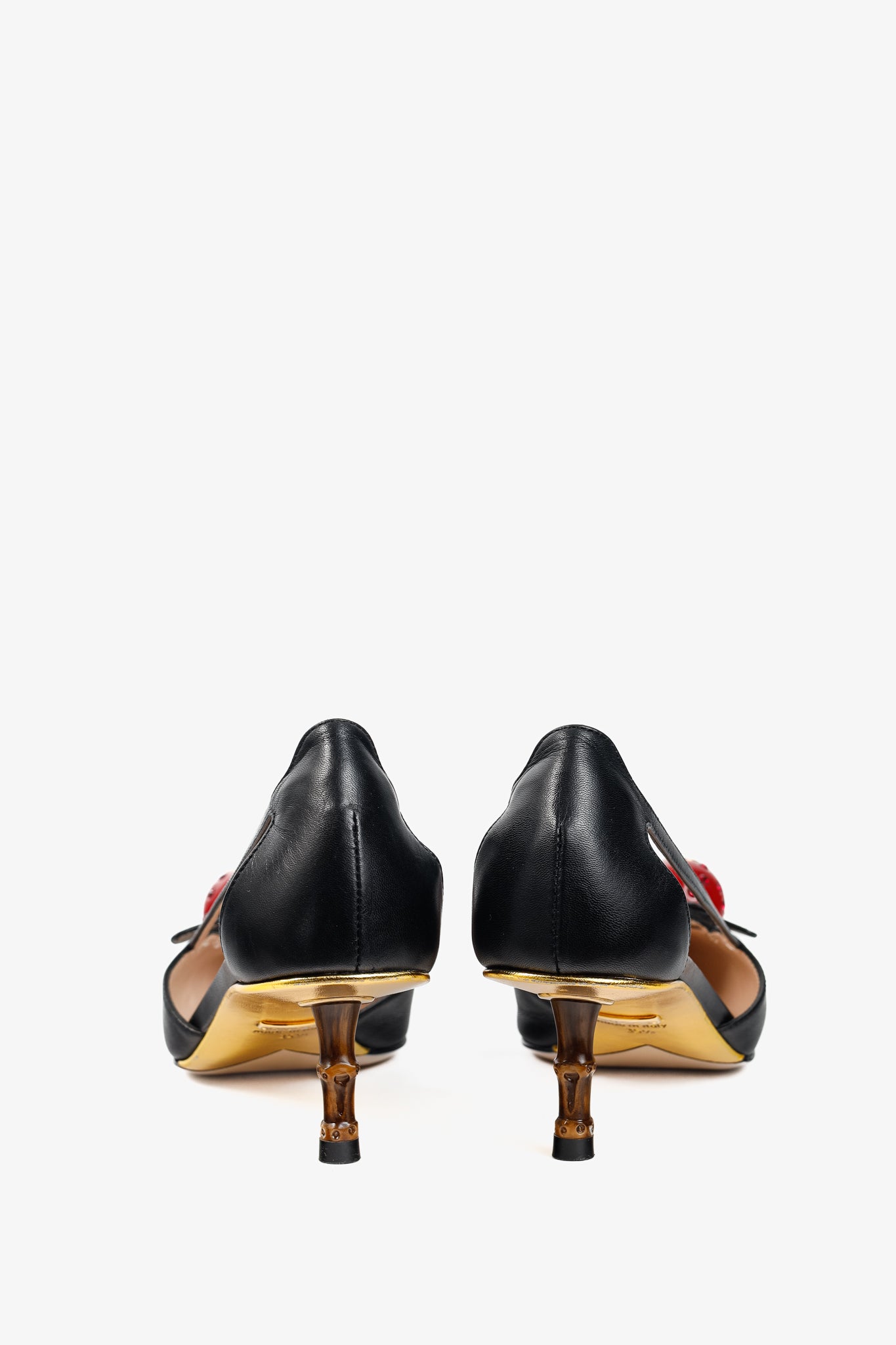 Gucci Unia Black Leather Cherry-Embellished Pointed-Toe Heels
