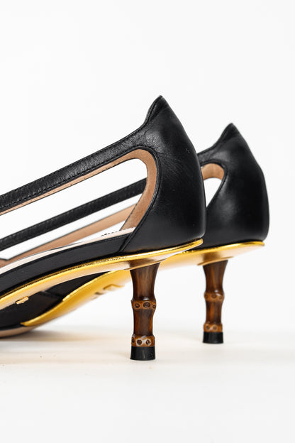 Gucci Unia Black Leather Cherry-Embellished Pointed-Toe Heels