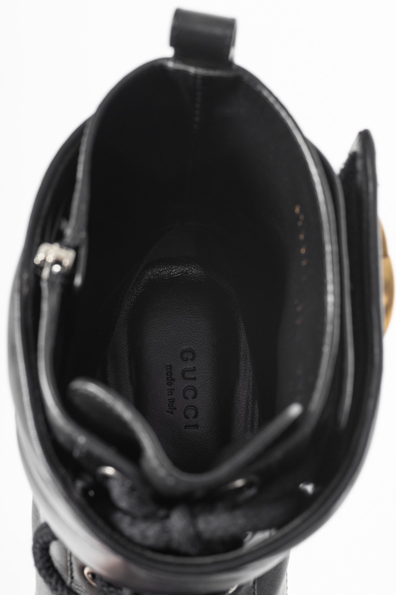 Gucci Black Leather Double G Combat Ankle Boots