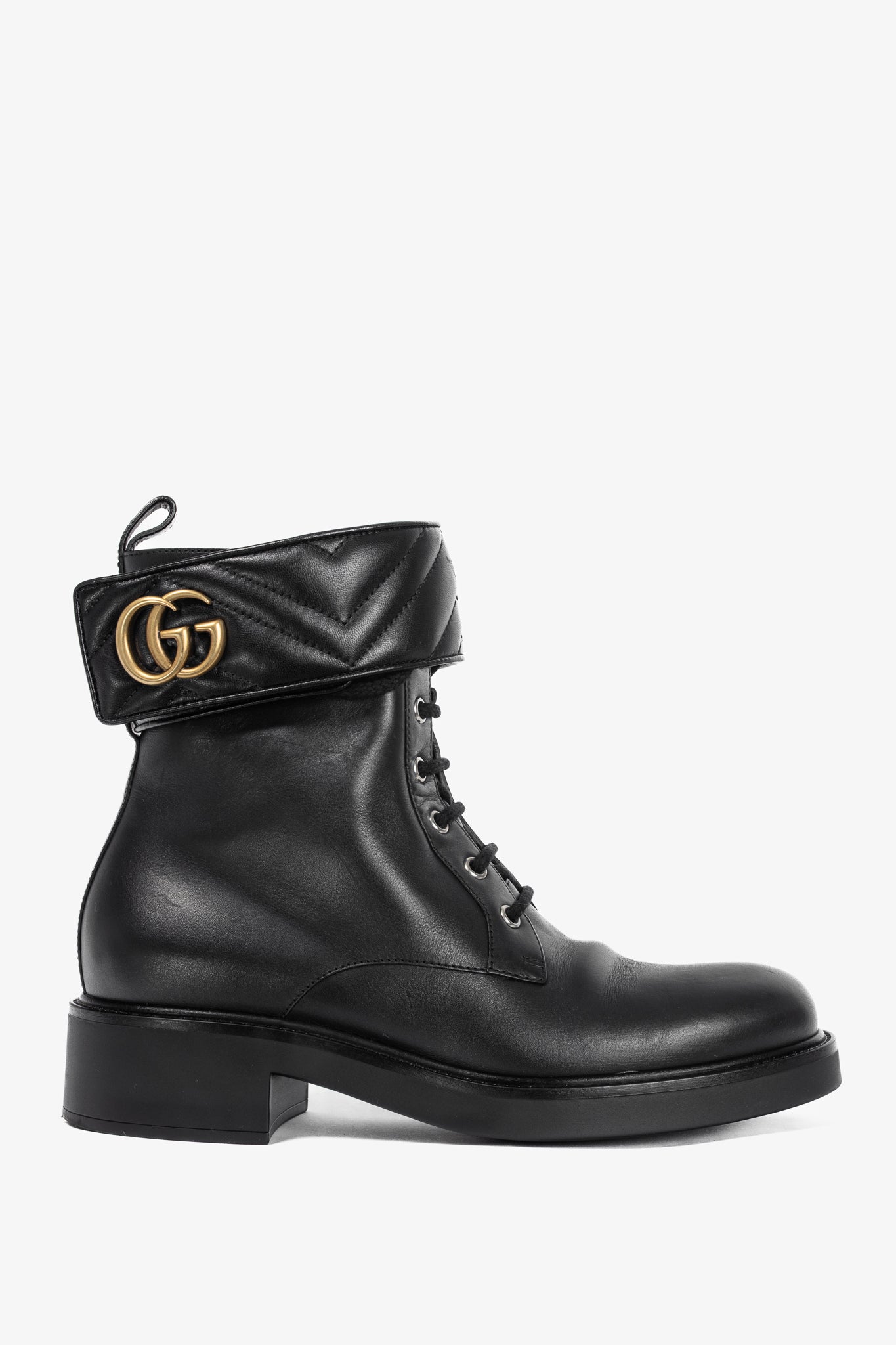 Gucci Black Leather Double G Combat Ankle Boots