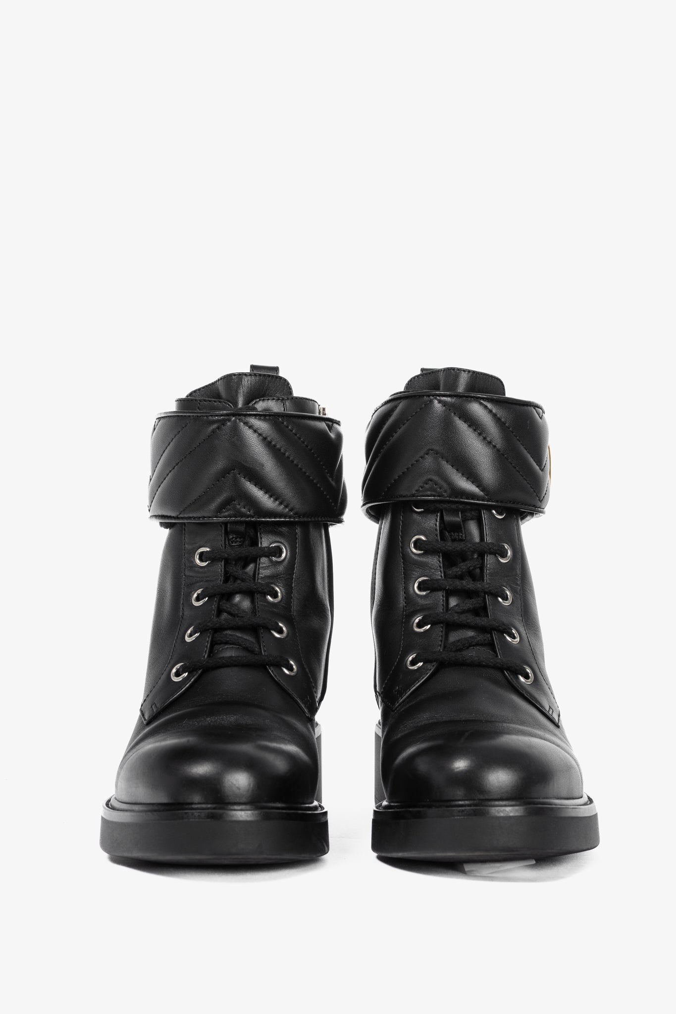 Gucci Black Leather Double G Combat Ankle Boots
