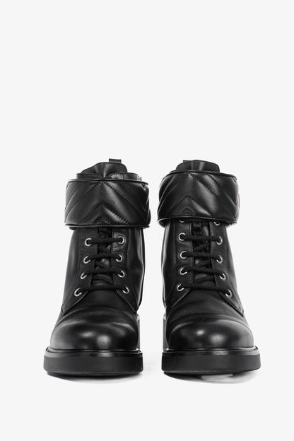 Gucci Black Leather Double G Combat Ankle Boots