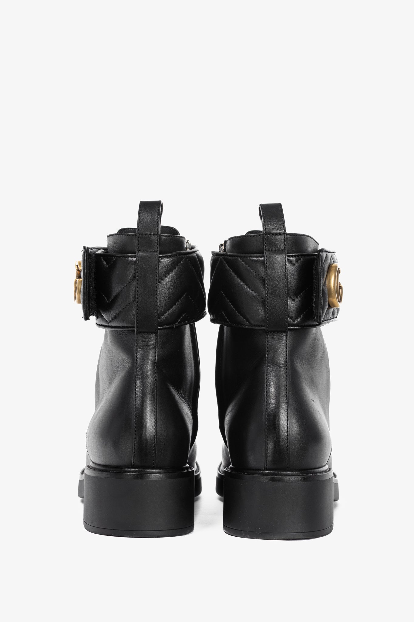 Gucci Black Leather Double G Combat Ankle Boots