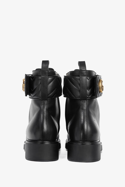 Gucci Black Leather Double G Combat Ankle Boots