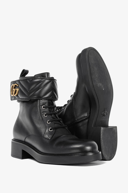 Gucci Black Leather Double G Combat Ankle Boots