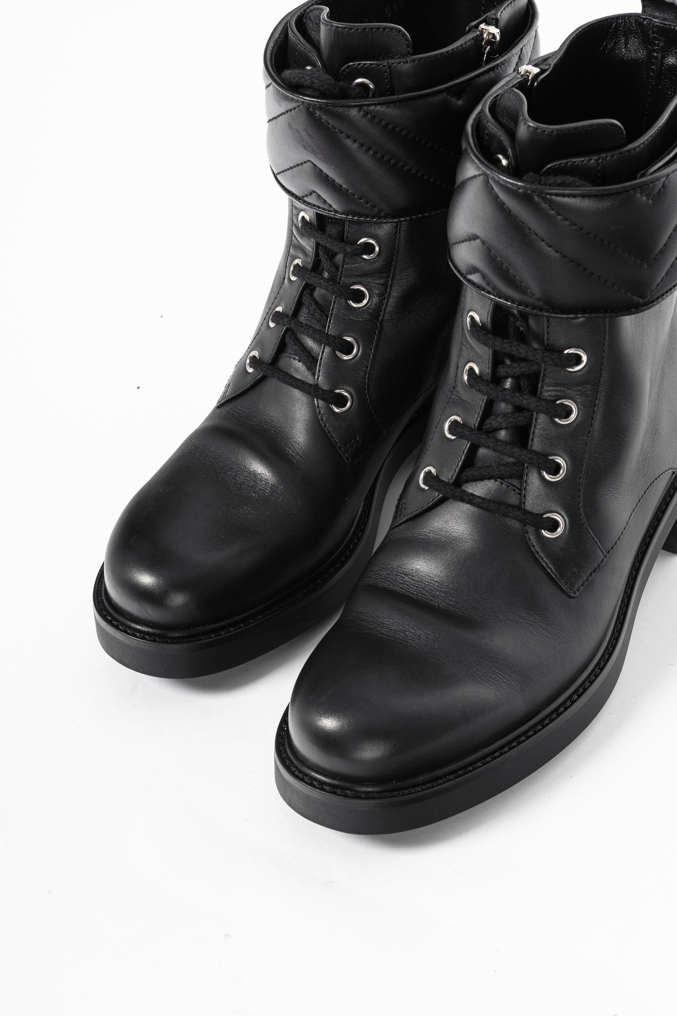 Gucci Black Leather Double G Combat Ankle Boots