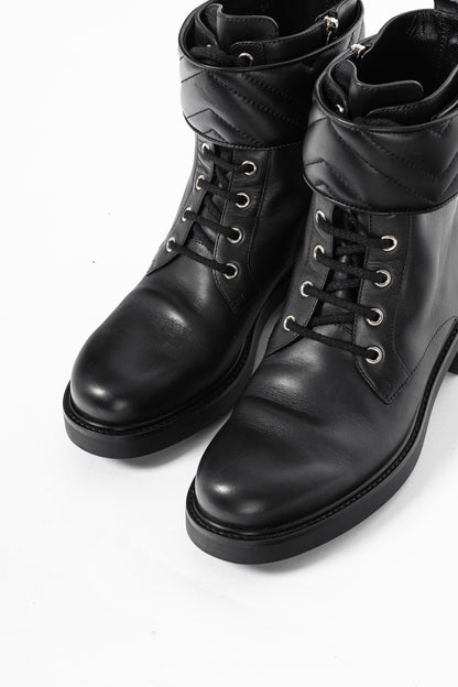 Gucci Black Leather Double G Combat Ankle Boots