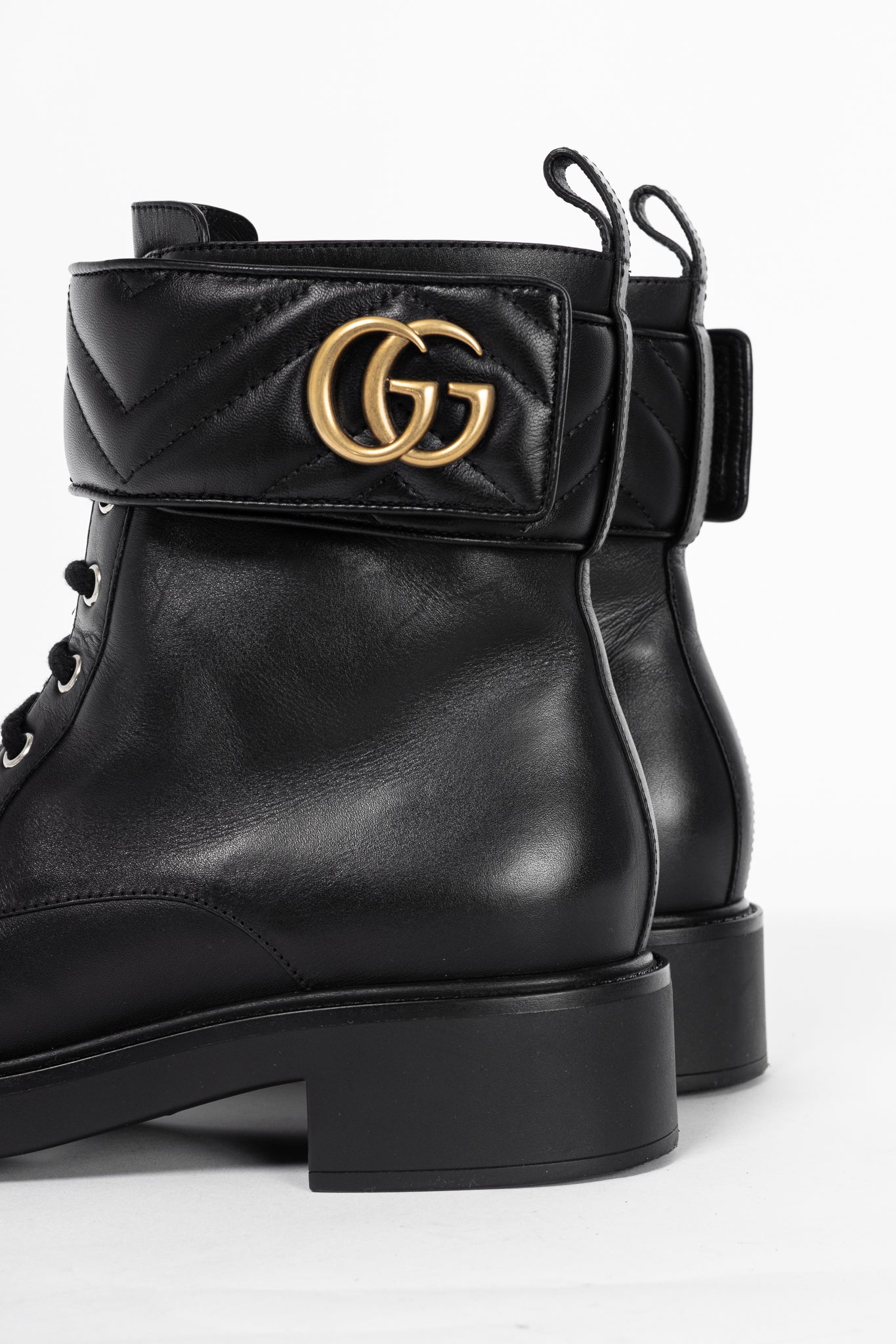 Gucci Black Leather Double G Combat Ankle Boots