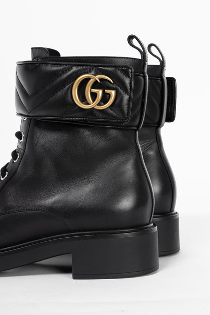 Gucci Black Leather Double G Combat Ankle Boots