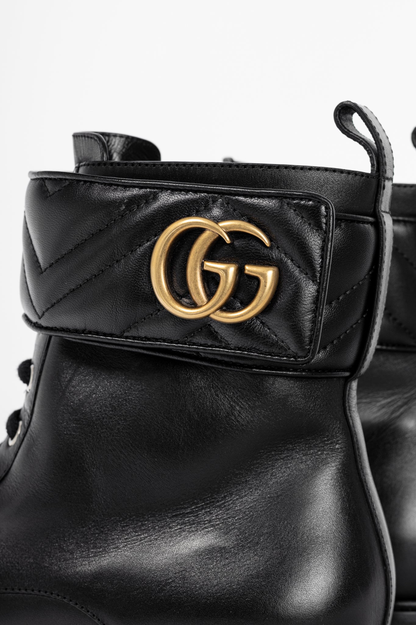 Gucci Black Leather Double G Combat Ankle Boots