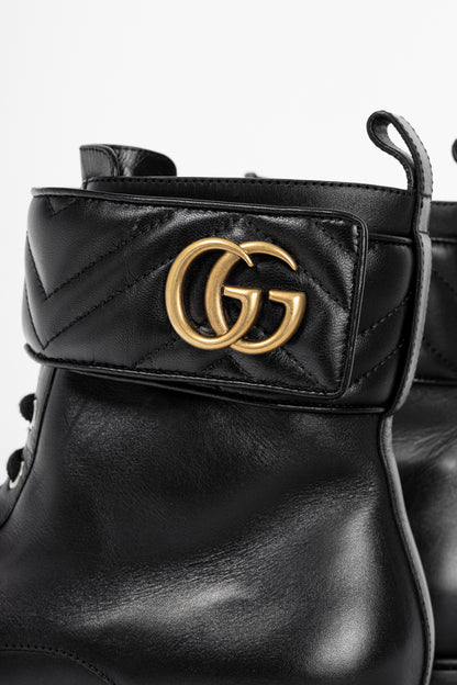 Gucci Black Leather Double G Combat Ankle Boots
