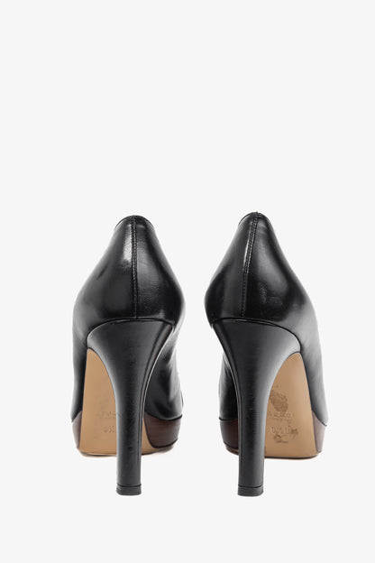 Gucci Black Leather Horsebit Peep-Toe Platform Pumps