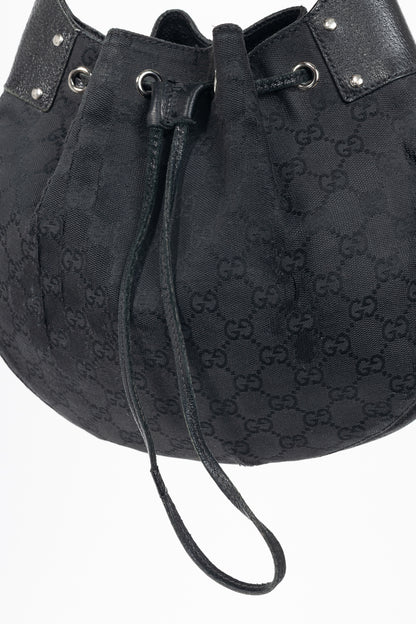 Gucci Black GG Monogram Canvas Drawstring Hobo