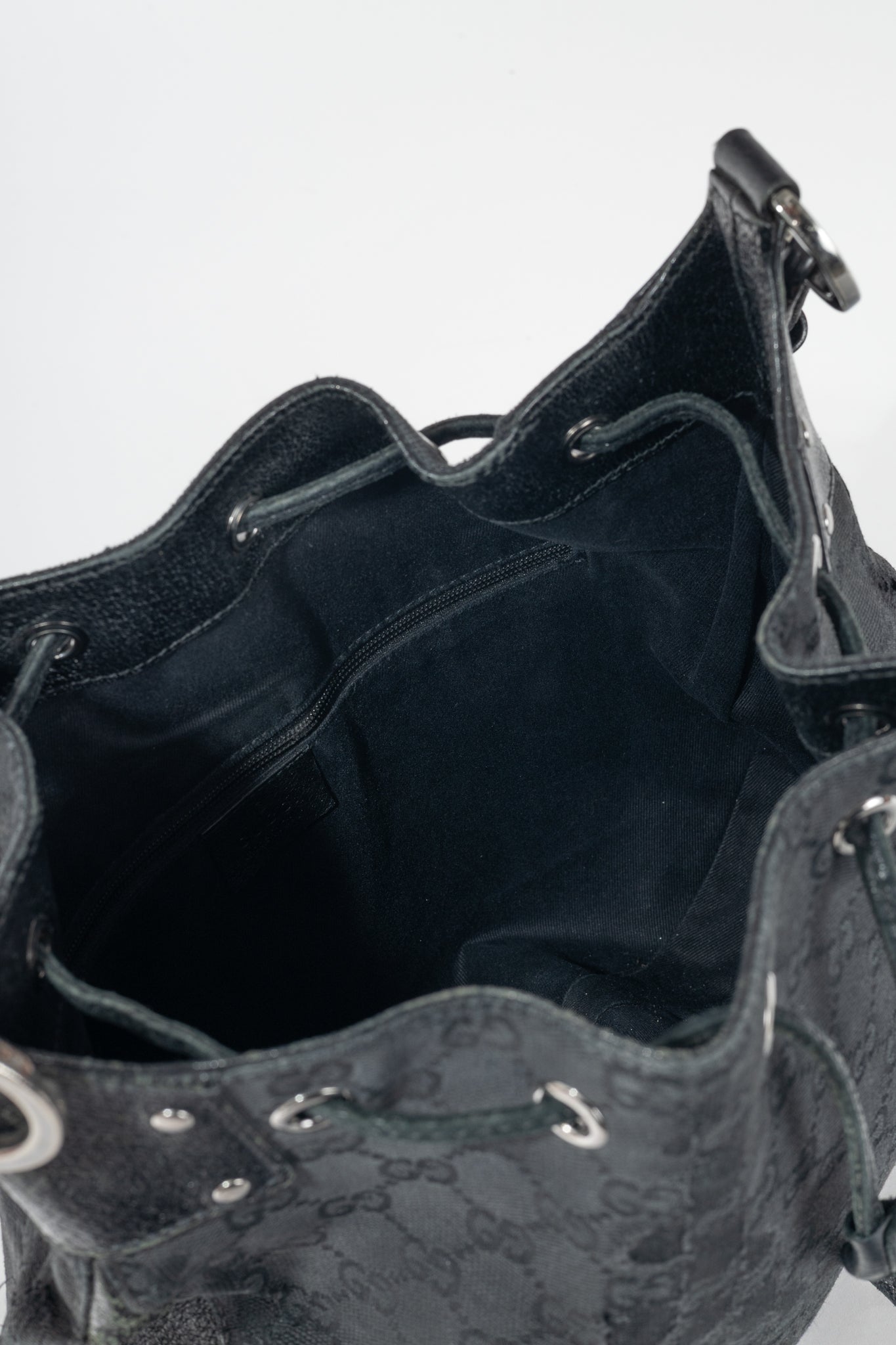 Gucci Black GG Monogram Canvas Drawstring Hobo