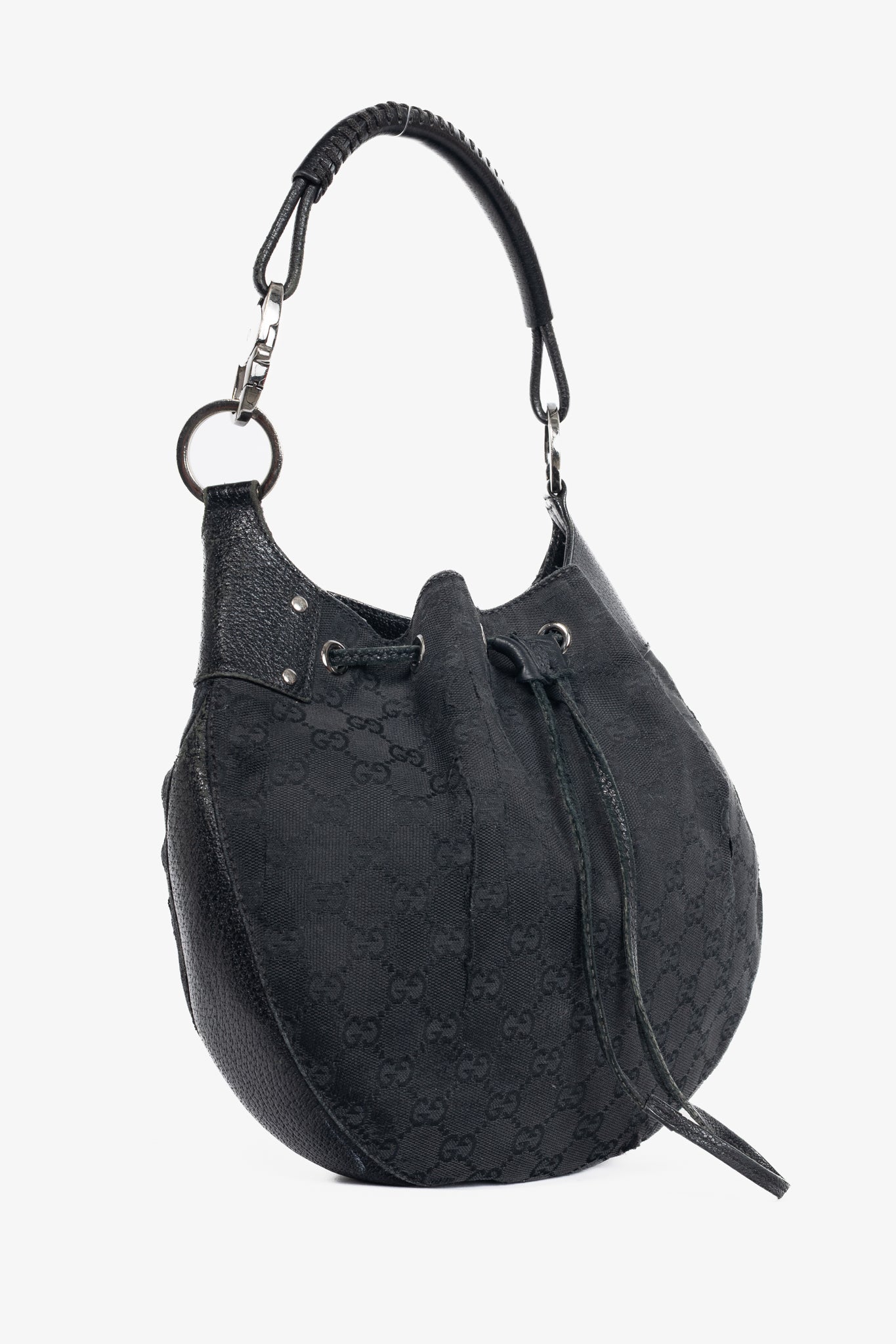 Gucci Black GG Monogram Canvas Drawstring Hobo