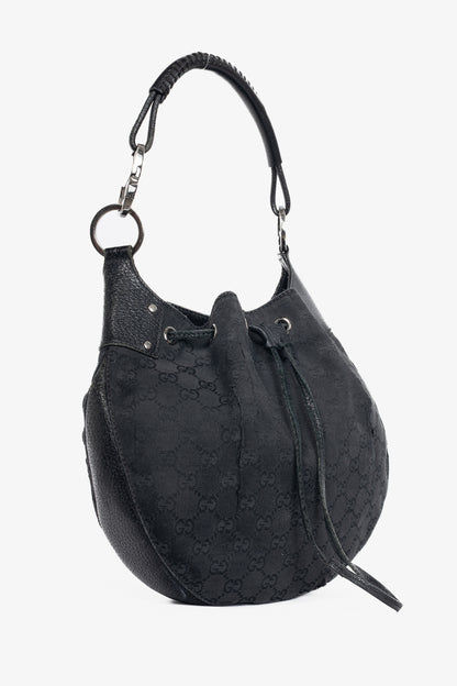 Gucci Black GG Monogram Canvas Drawstring Hobo