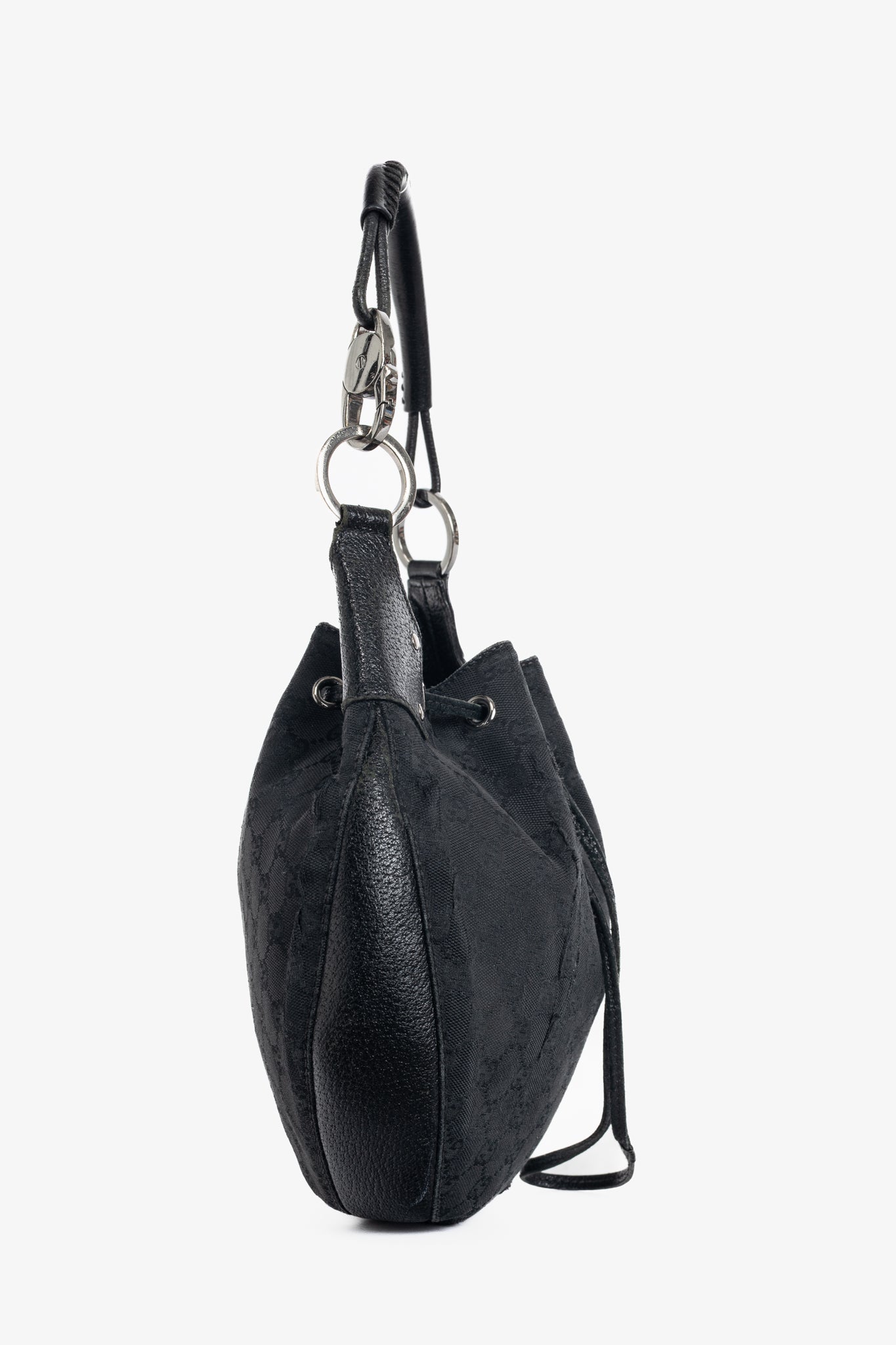 Gucci Black GG Monogram Canvas Drawstring Hobo