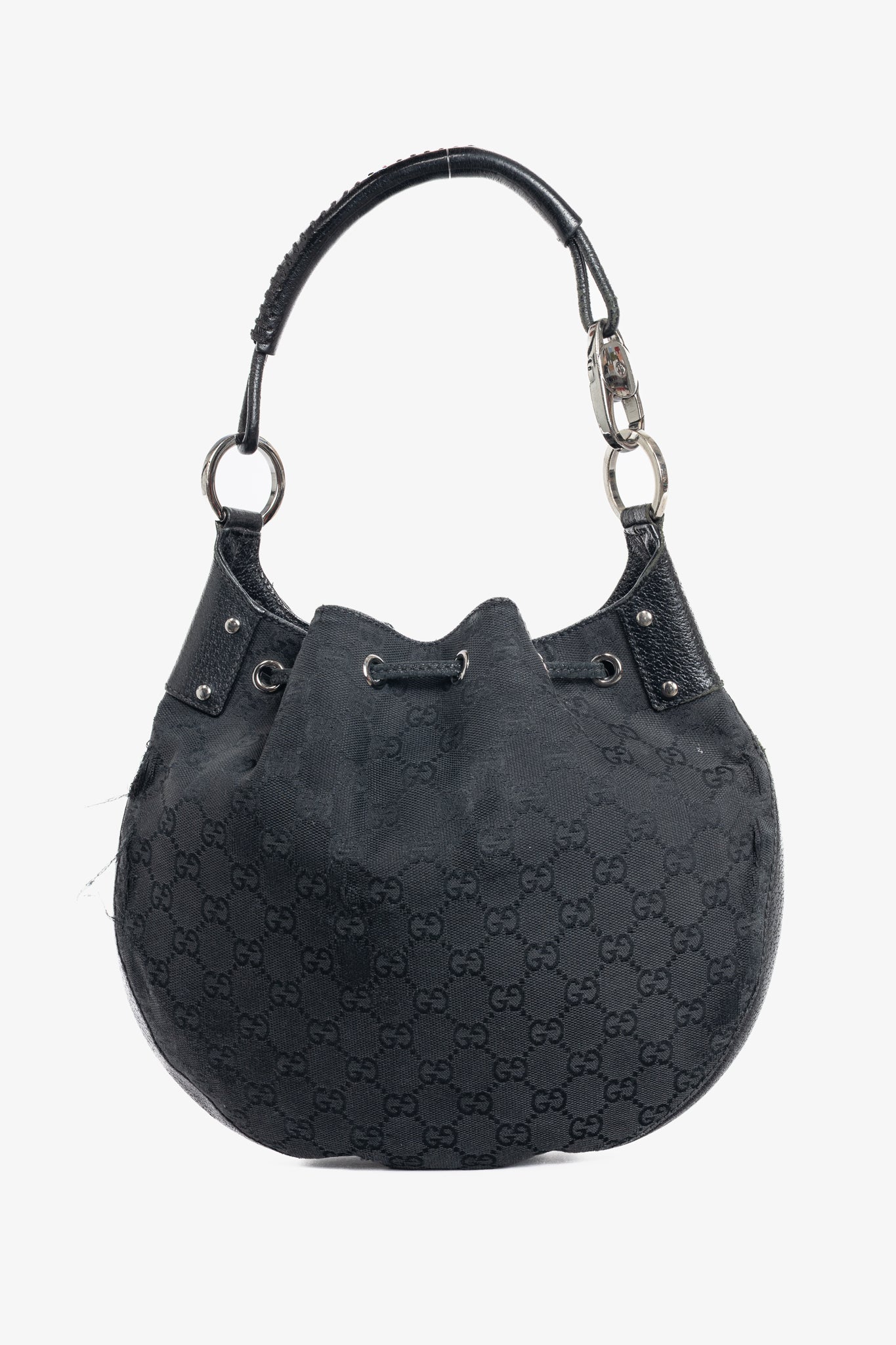 Gucci Black GG Monogram Canvas Drawstring Hobo