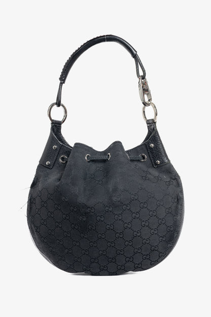 Gucci Black GG Monogram Canvas Drawstring Hobo