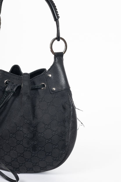 Gucci Black GG Monogram Canvas Drawstring Hobo