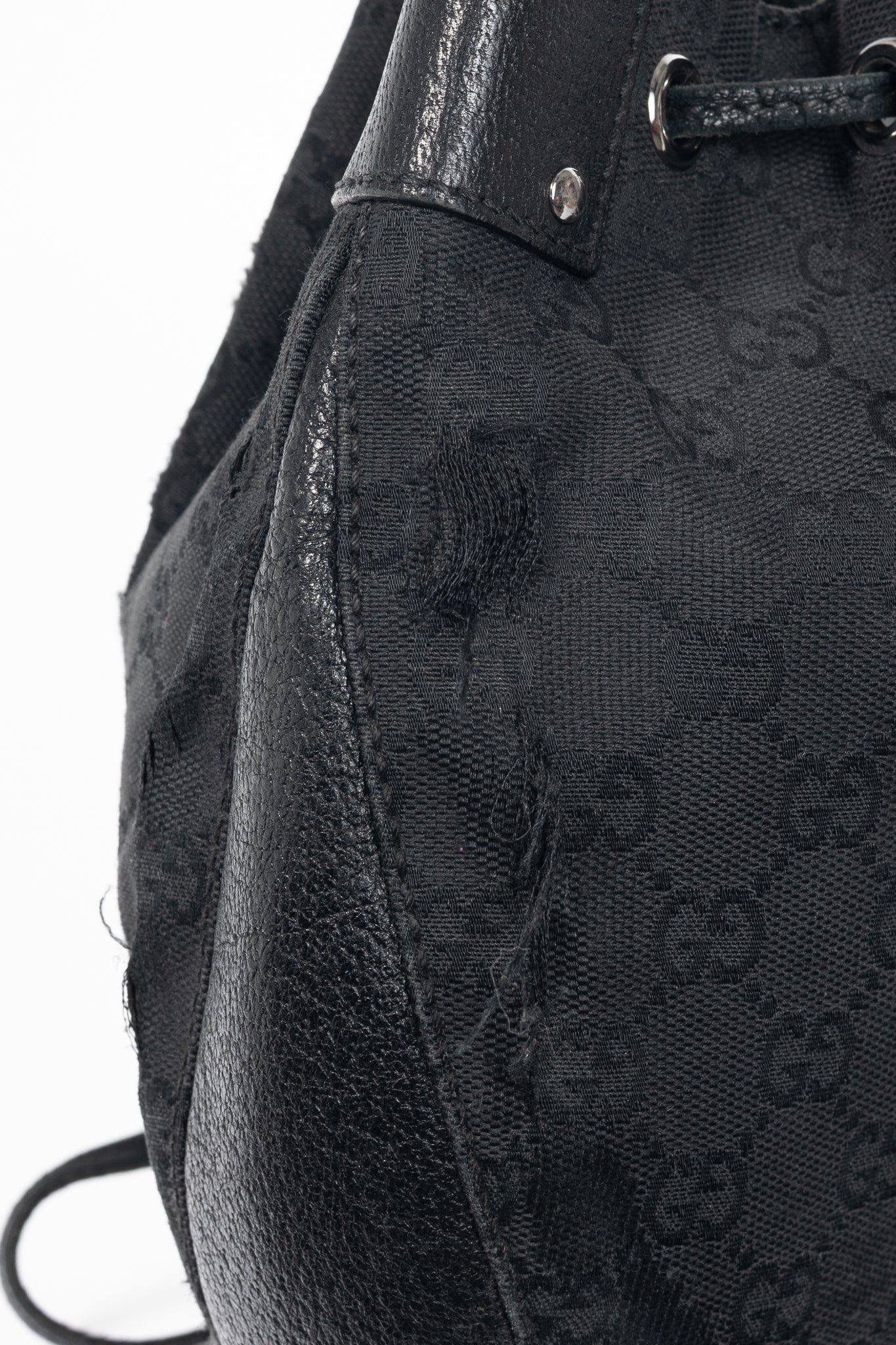 Gucci Black GG Monogram Canvas Drawstring Hobo