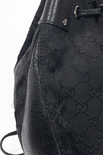 Gucci Black GG Monogram Canvas Drawstring Hobo