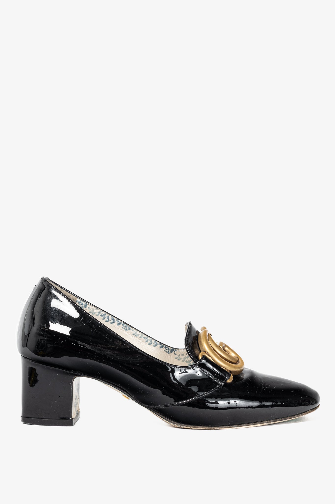 Gucci Victoire Black Patent-Leather GG Loafer Pumps