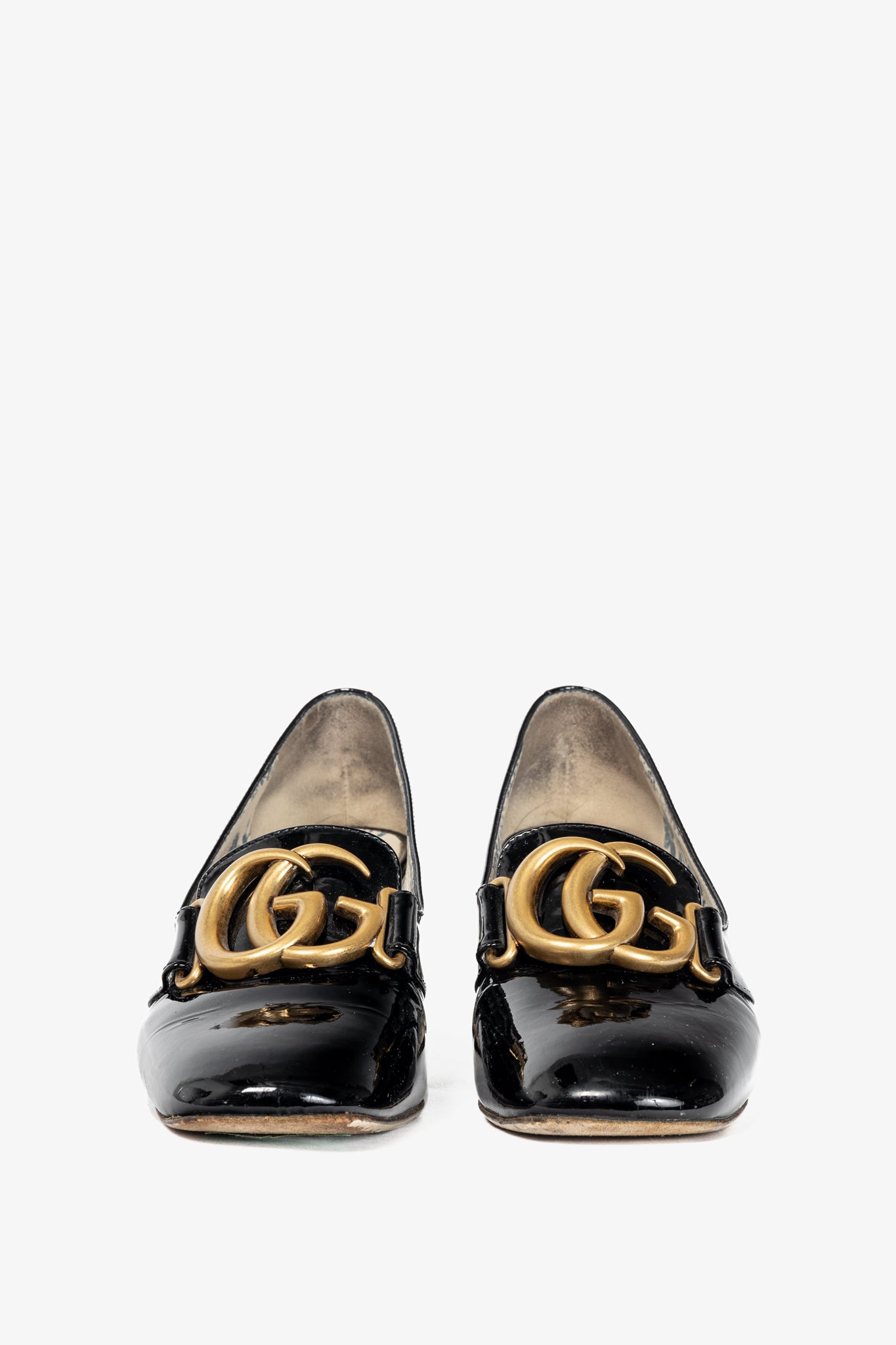 Gucci Victoire Black Patent-Leather GG Loafer Pumps