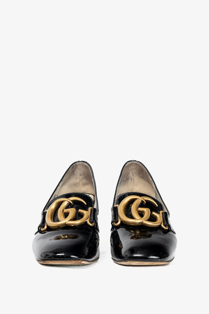 Gucci Victoire Black Patent-Leather GG Loafer Pumps