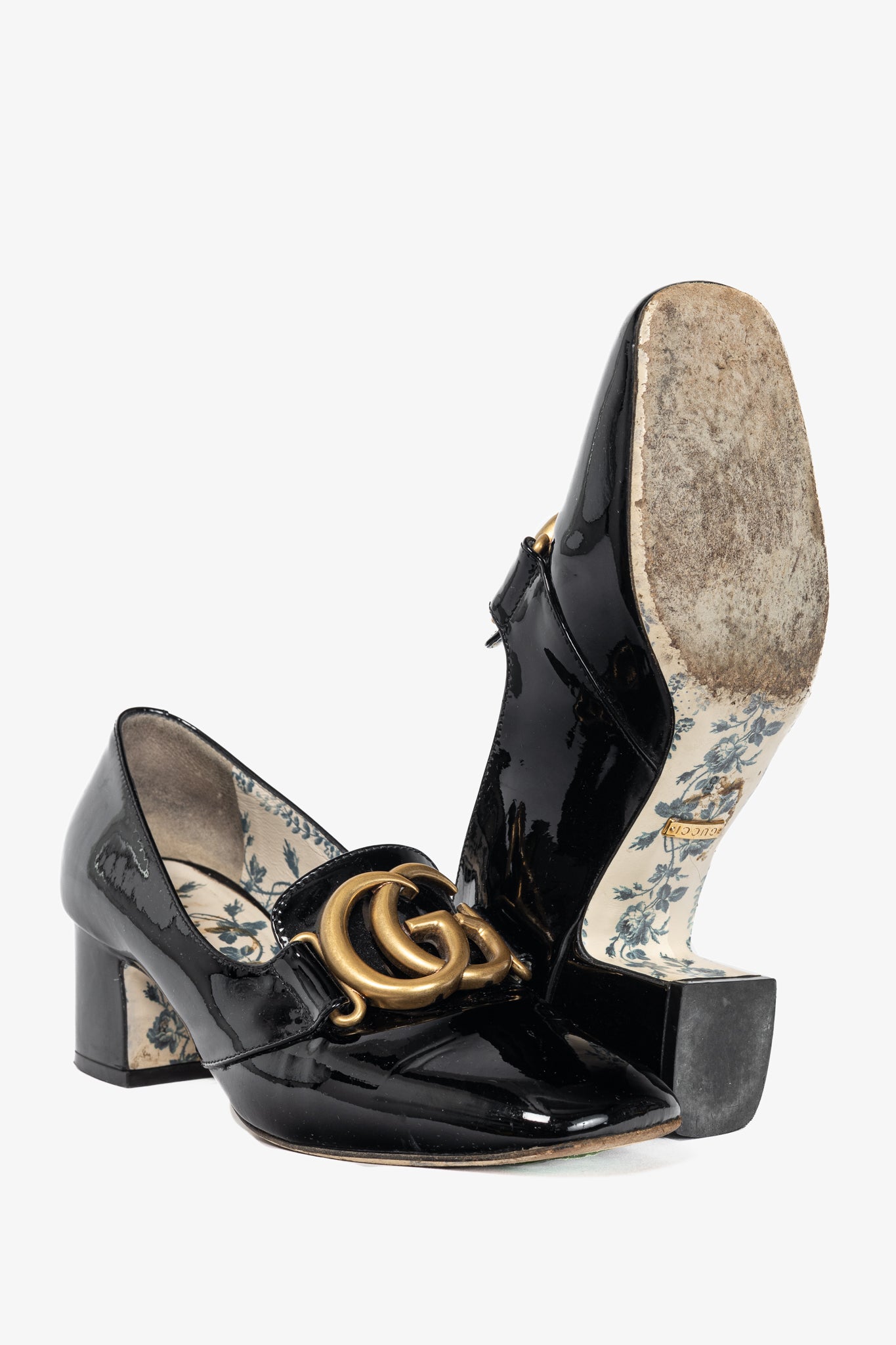 Gucci Victoire Black Patent-Leather GG Loafer Pumps
