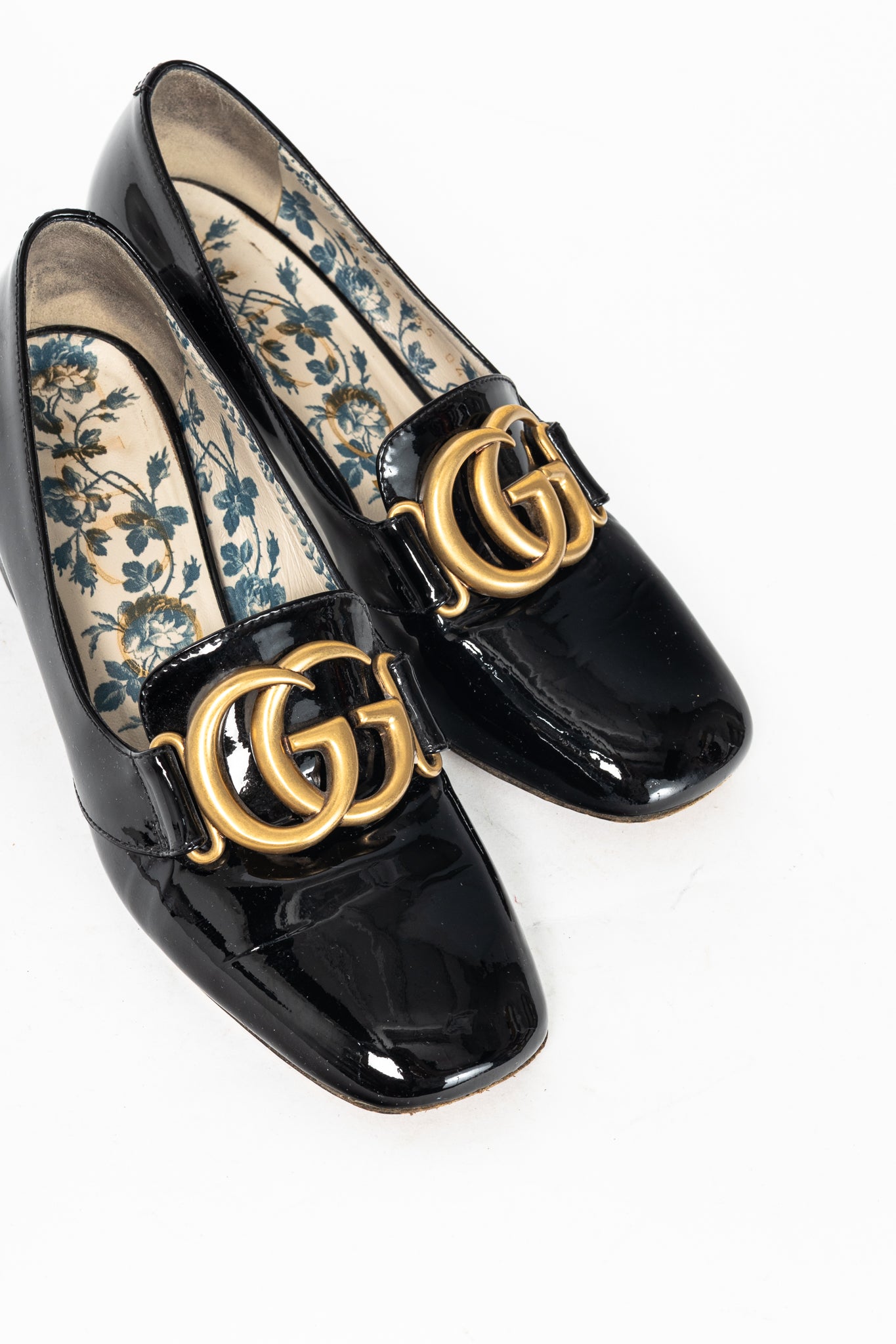 Gucci Victoire Black Patent-Leather GG Loafer Pumps