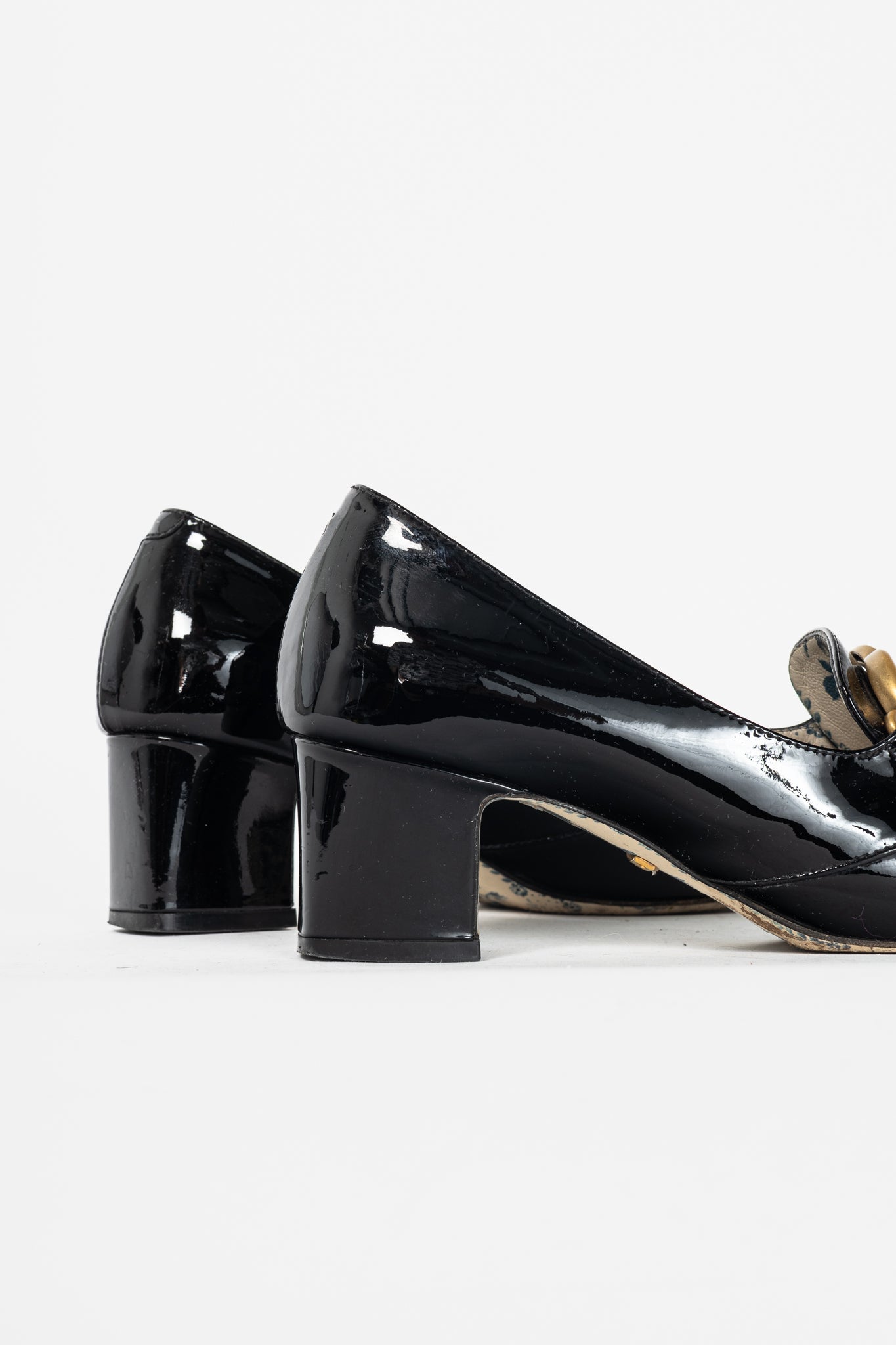 Gucci Victoire Black Patent-Leather GG Loafer Pumps