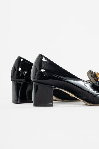 Gucci Victoire Black Patent-Leather GG Loafer Pumps