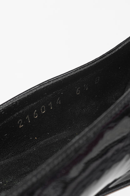 Gucci Black Patent-Leather Tortoise-Horsebit Peep-Toe Flats
