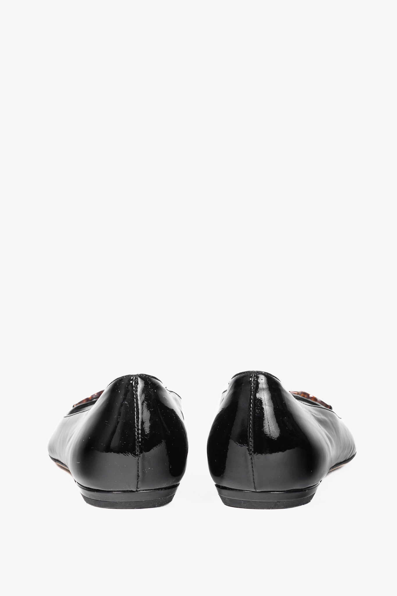 Gucci Black Patent-Leather Tortoise-Horsebit Peep-Toe Flats