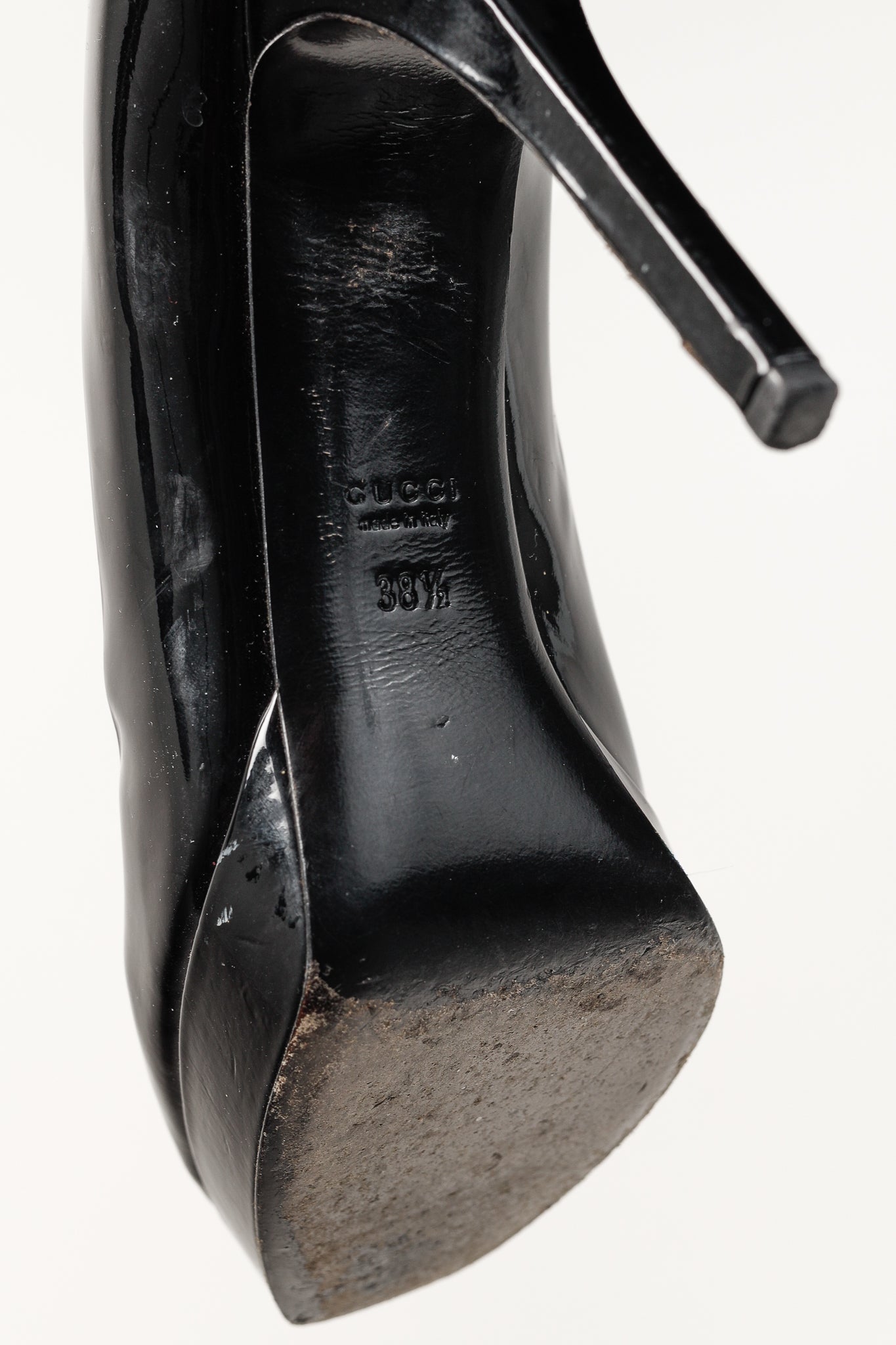 Gucci Nero Vernice Crystal Square-Toe Patent Leather Platform Pumps