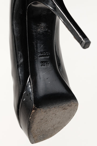 Gucci Nero Vernice Crystal Square-Toe Patent Leather Platform Pumps