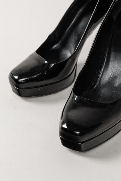 Gucci Nero Vernice Crystal Square-Toe Patent Leather Platform Pumps