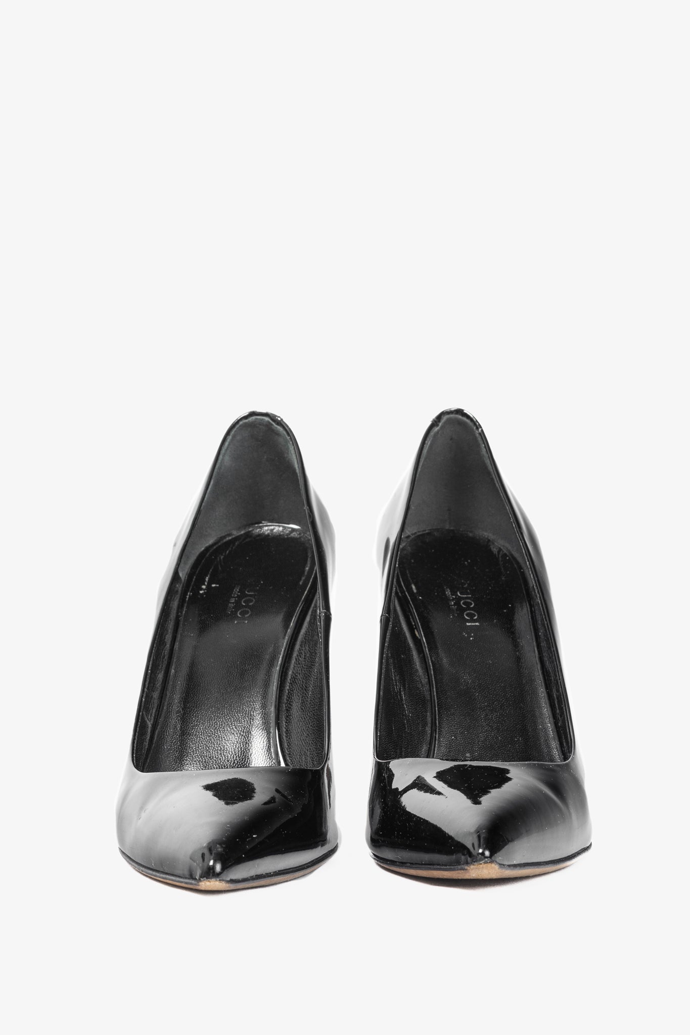 Gucci Kristen Black Patent-Leather Pointed Toe Bamboo Heels