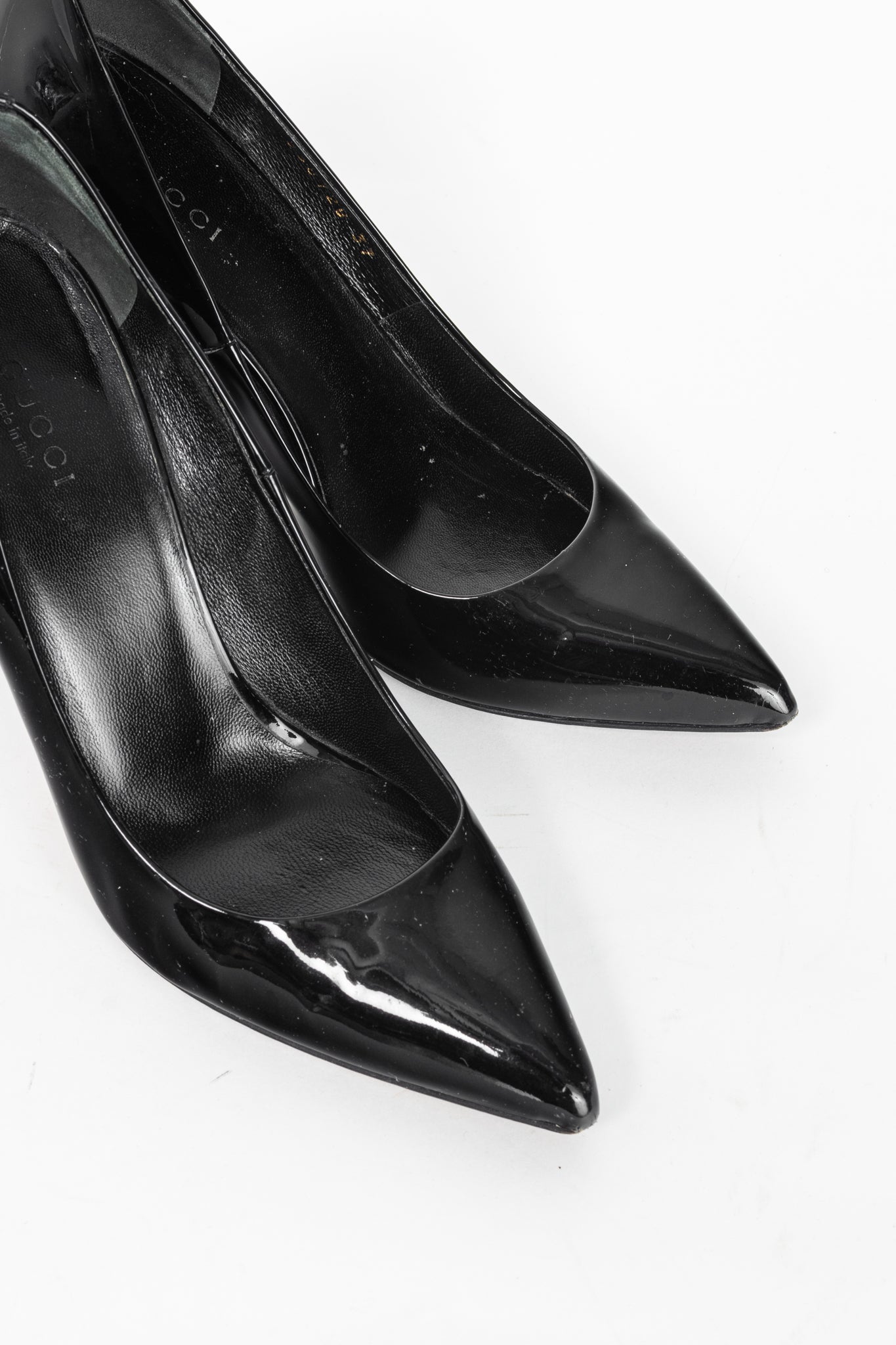 Gucci Kristen Black Patent-Leather Pointed Toe Bamboo Heels